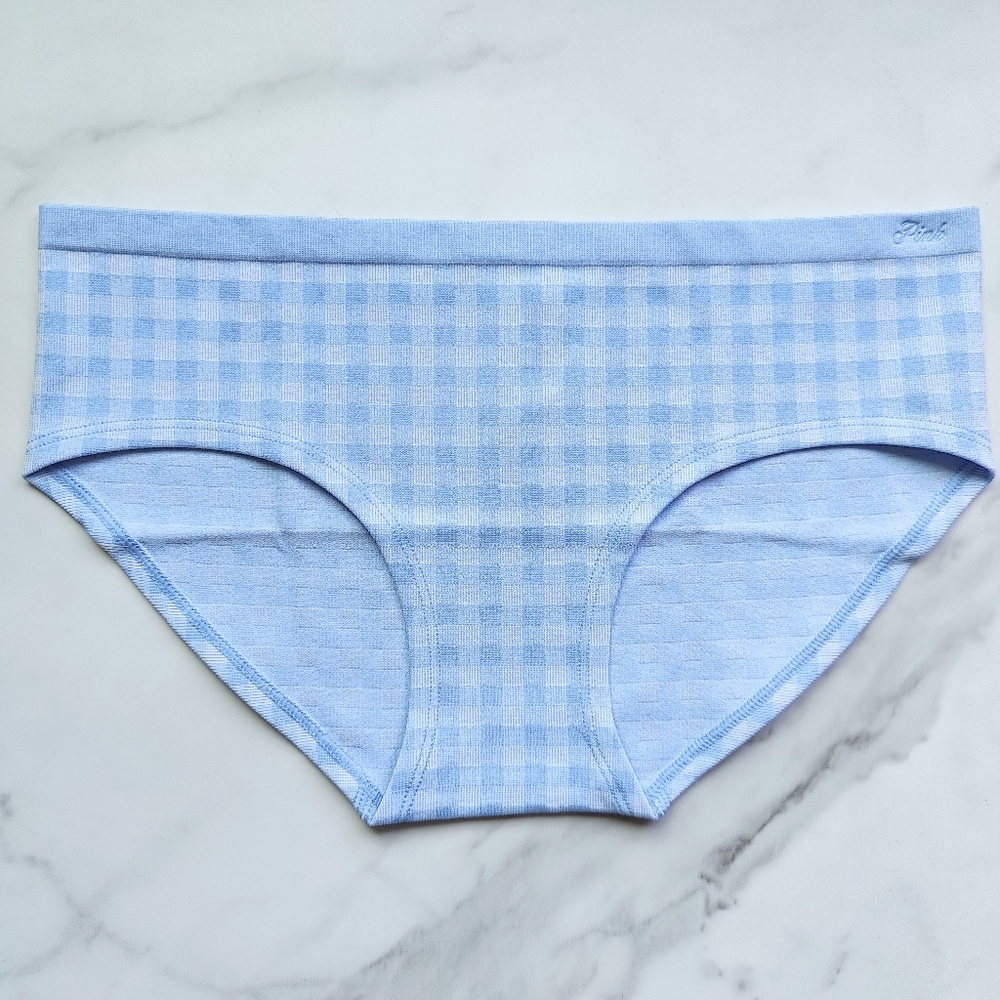 NWT PINK VICTORIA'S SECRET SEAMLESS GINGHAM HIPHUGGER PANTY IN HARBOR BLUE GINGH